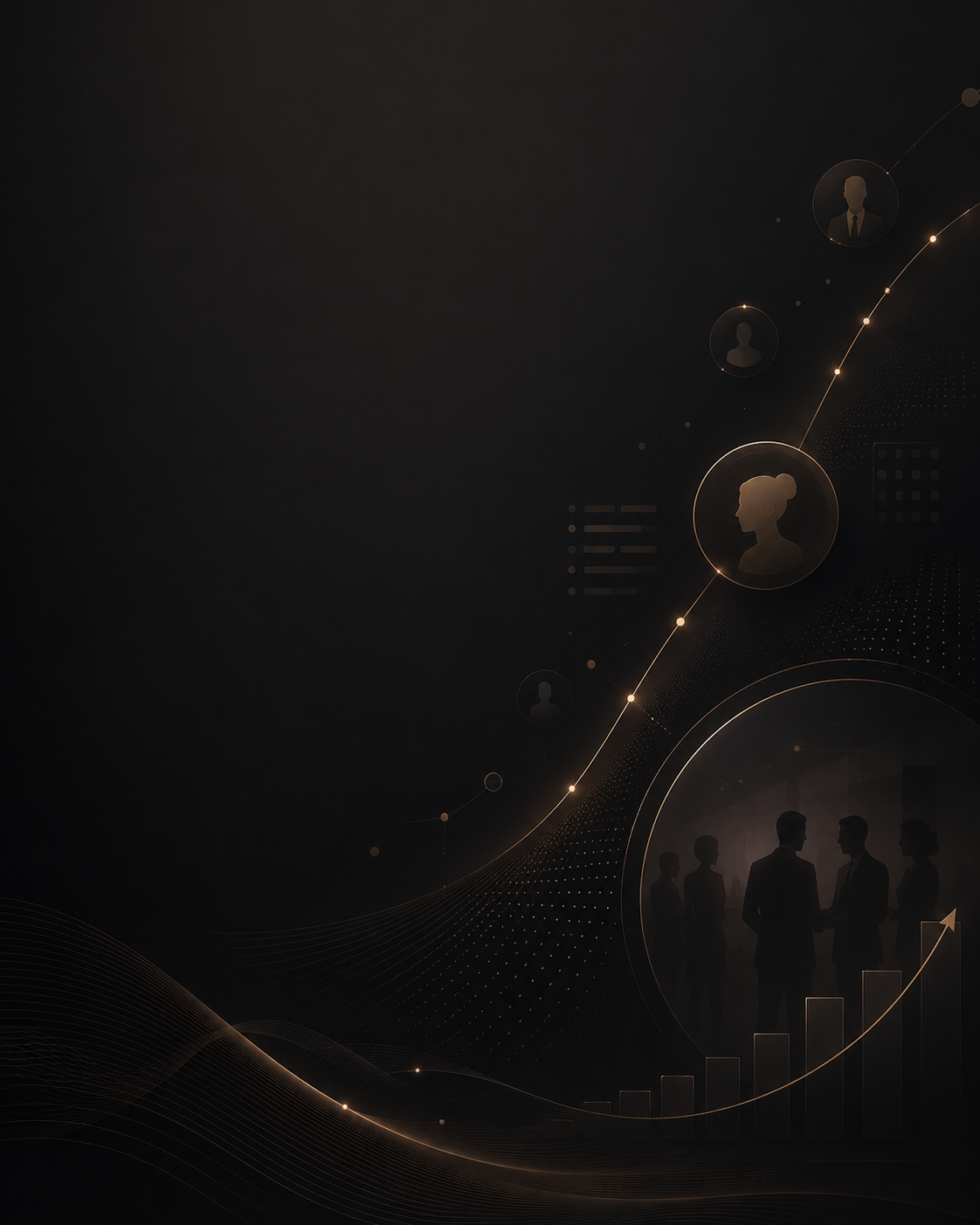 Recruiting and talent metrics artwork showing progress and team-level insight patterns.